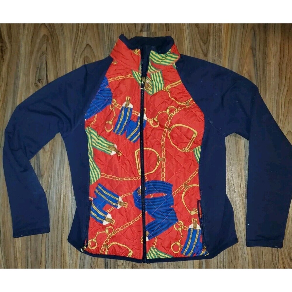 Women's Ralph Lauren PL Jacket Active Equestrian Red Navy Zip Up *Bridle Bits*